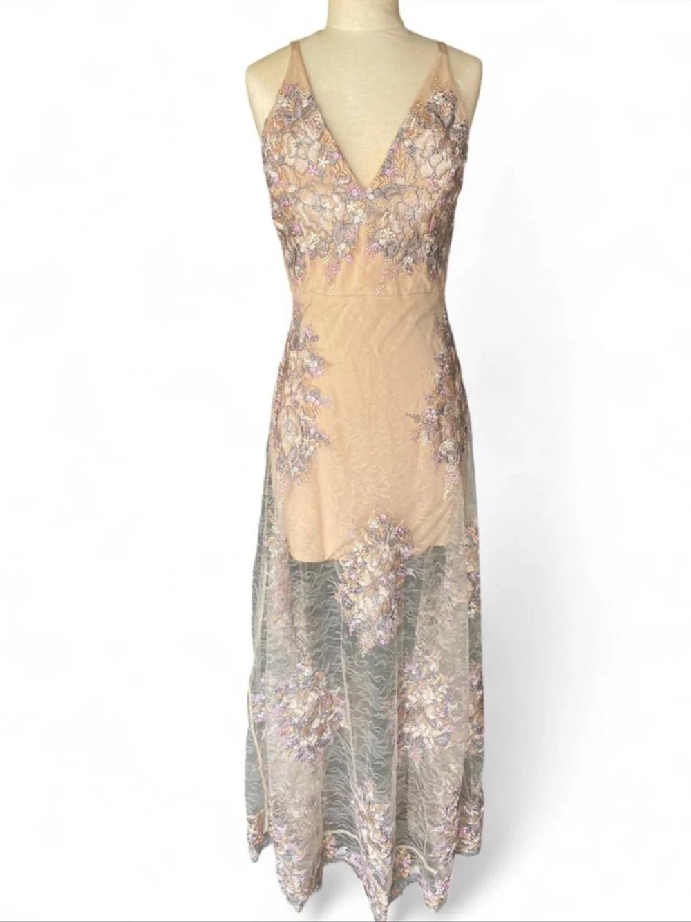 Altar'd State Blush Embroidered V-Neck Maxi Dress - Picture 1 of 6